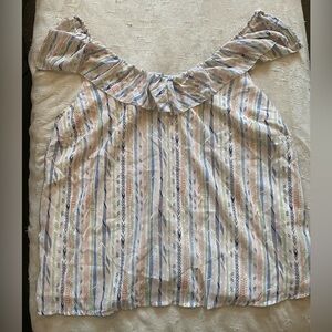 Skies Are Blue Striped Pattern Ruffled Blouse